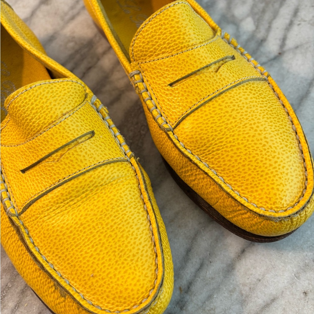 La Parigina golden yellow pebbled leather loafers Italian driving shoes size 8 - Picture 3 of 8